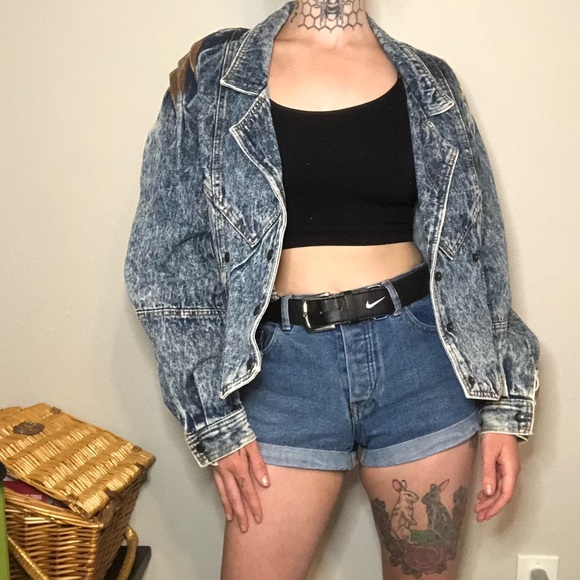 prezzia Jackets & Blazers - Vintage acid wash jean jacket with leather trim